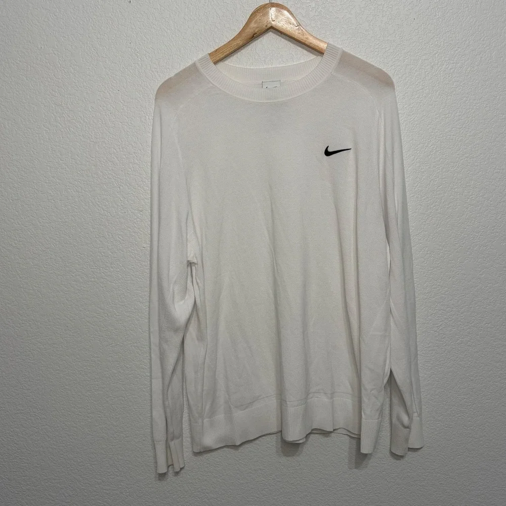 Nike Tiger Woods TW Collection White Knit Golf Sweater Mens XL Crew Neck Logo